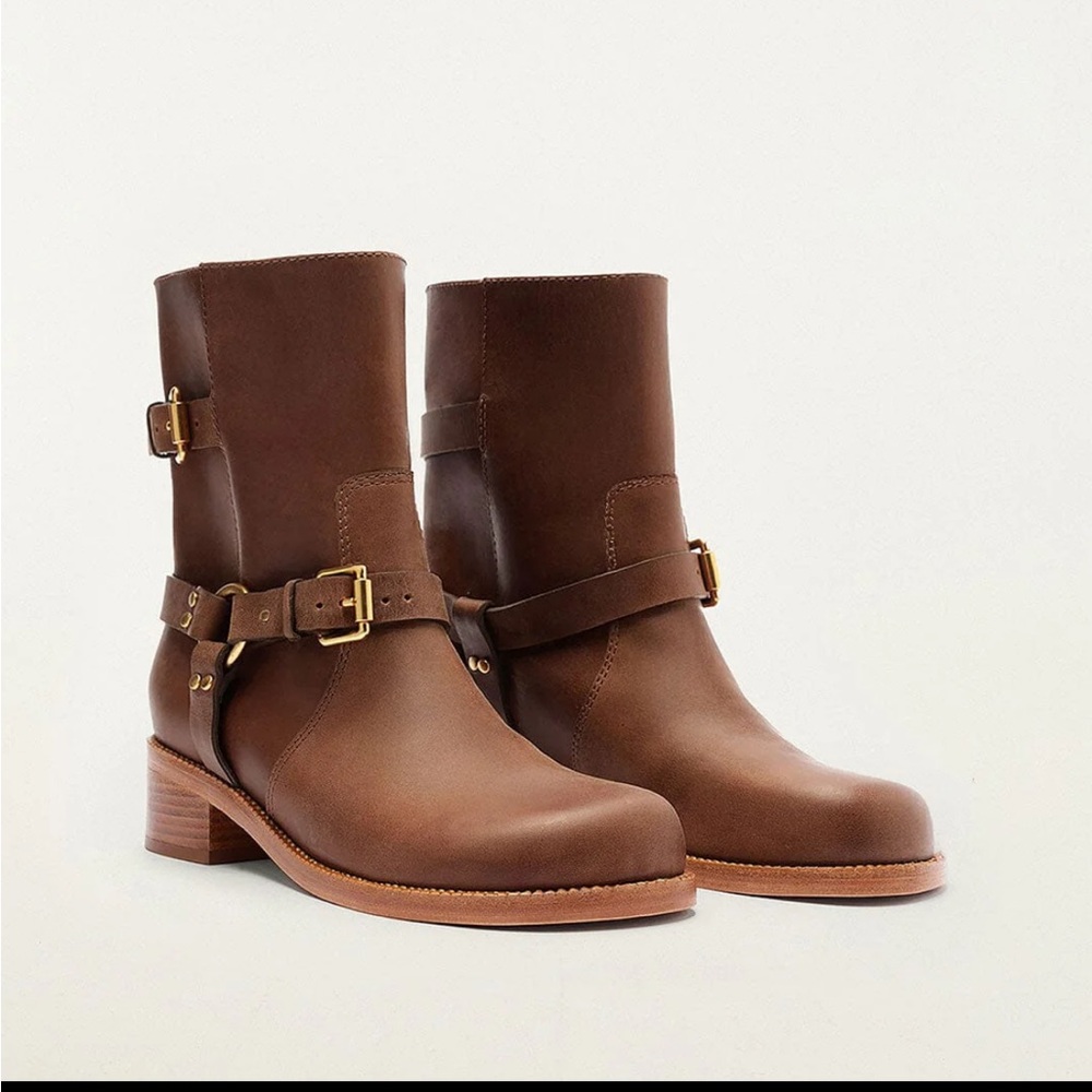 FARM Rio walnut distressed Leather Moto Boots